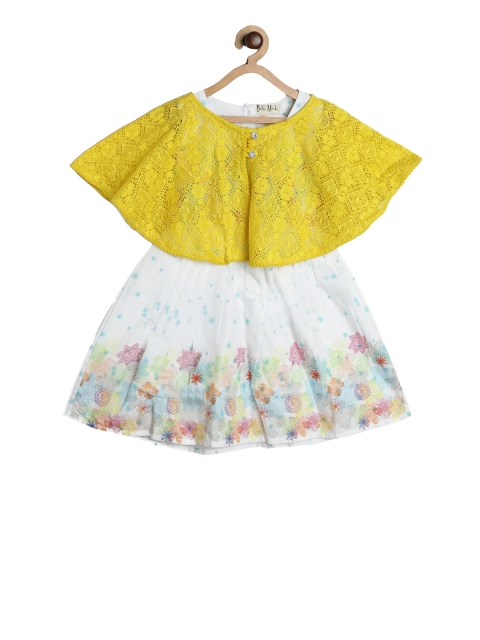 

Bella Moda Girls White & Yellow Printed Fit and Flare Dress