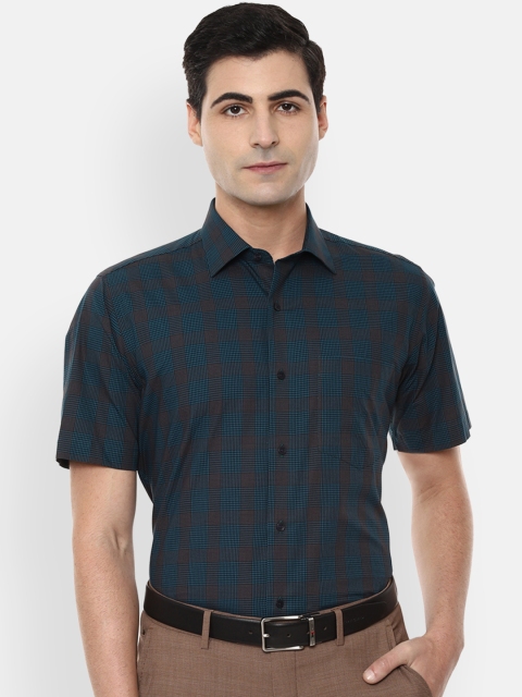 

Van Heusen Men Teal Green & Black Regular Fit Checked Formal Shirt