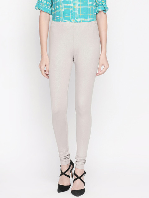 

RANGMANCH BY PANTALOONS Women Silver-Toned Solid Churidar-Length Leggings