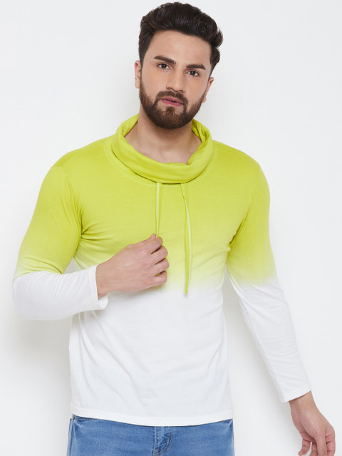 

GRITSTONES Men White Colourblocked Cowl Neck T-shirt