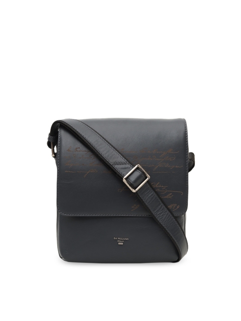 

Da Milano Men Navy Blue Printed Leather Messenger Bag