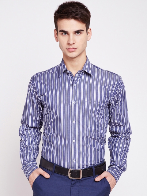 

Hancock Men Blue & White Slim Fit Striped Formal Shirt