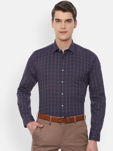 

Van Heusen Men Navy Blue & Brown Slim Fit Checked Formal Shirt