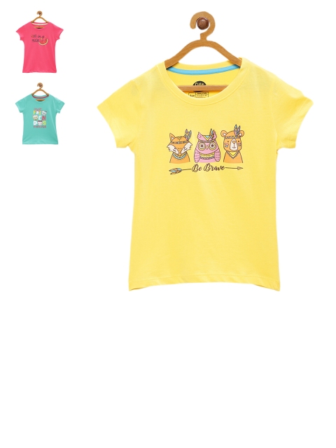 

Cub McPaws Girls Pack of 3 Multicoloured Printed Round Neck T-shirts, Multi