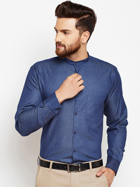 

Hancock Men Navy Blue Slim Fit Solid Formal Shirt