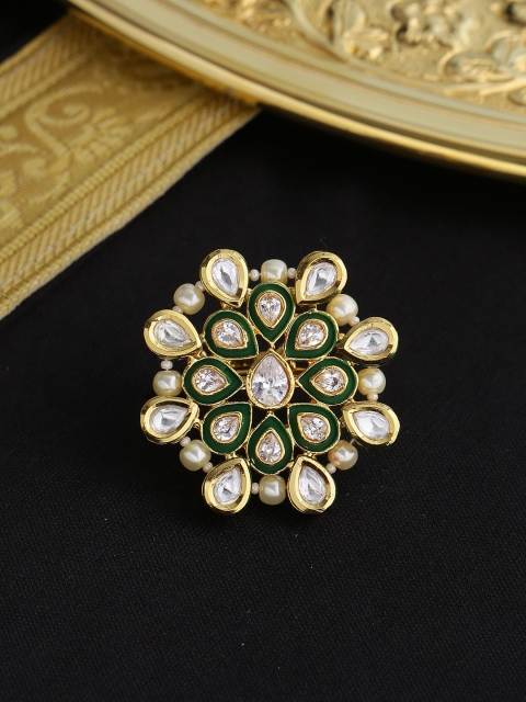 

Tistabene Gold-Plated & White Kundan Meena Studded Traditional Finger Ring