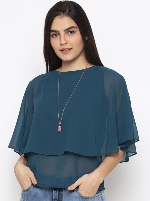 

Iti Women Teal Solid Cape Top