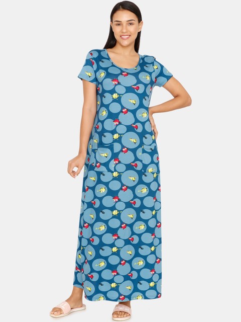 

Zivame Women Blue & Red Printed Nightdress