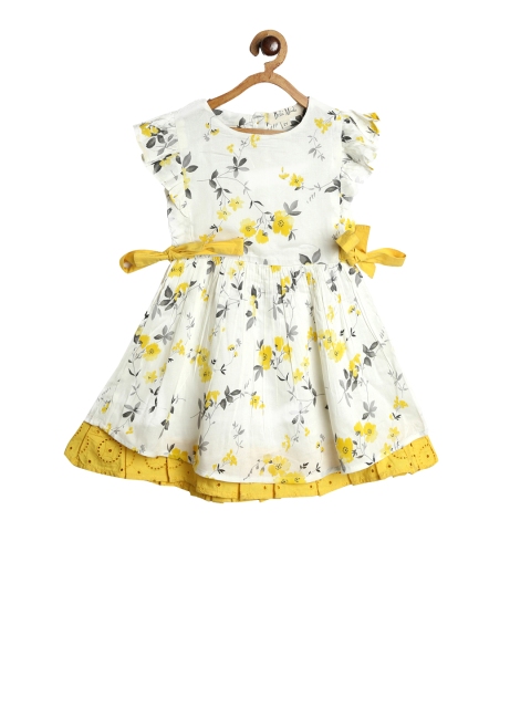 

Bella Moda Girls Cream-Coloured & Yellow Printed Fit and Flare Dress