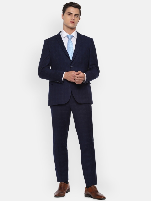 

Van Heusen Men Navy Blue Checked Slim-Fit Single-Breasted Formal Suit