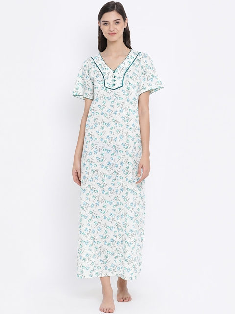 

Kanvin White & Green Printed Nightdress