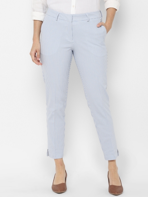 

Allen Solly Woman Women Blue & White Regular Fit Striped Peg Trousers