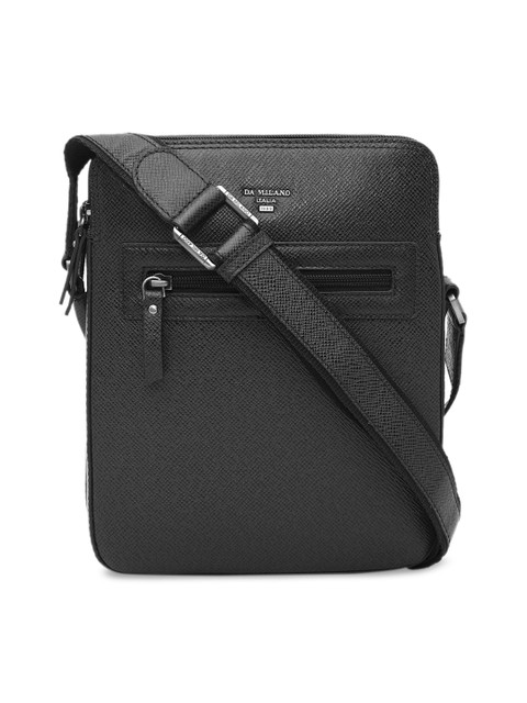 

Da Milano Men Black Solid Leather Messenger Bag