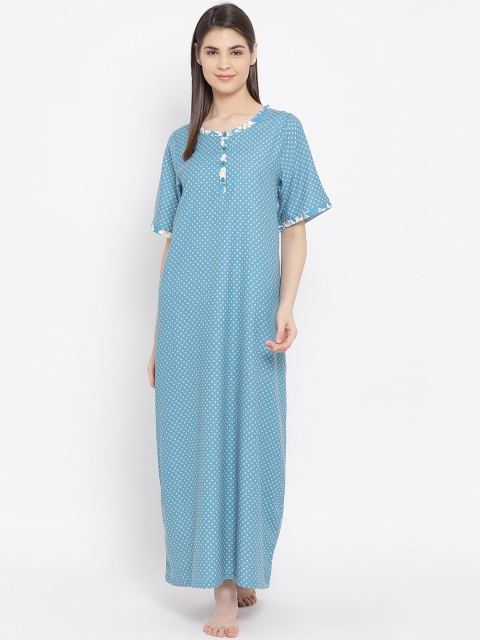 

Kanvin Turquoise Blue Printed Nightdress MJKSS20226A