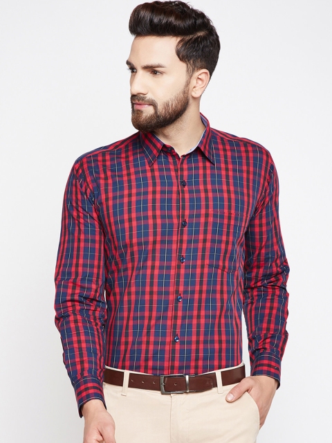 

Hancock Men Red & Blue Slim Fit Checked Formal Shirt