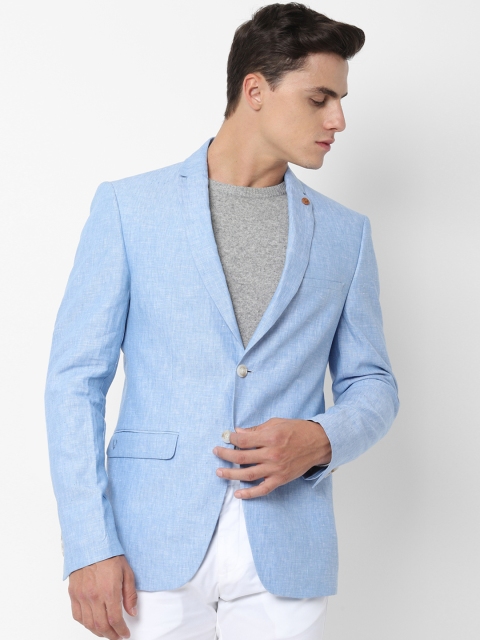 

Allen Solly Men Blue Solid Slim-Fit Single-Breasted Linen Casual Blazer