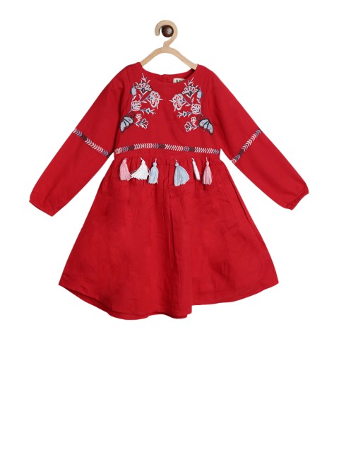 

Bella Moda Girls Red & Blue Embroidered Fit and Flare Dress