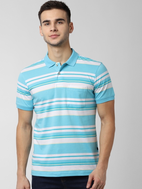

Peter England Casuals Men Blue Striped Polo Collar T-shirt