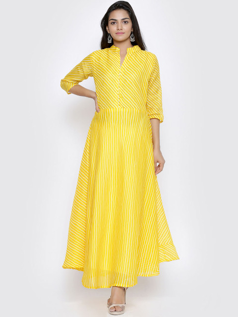 

SOUNDARYA Women Yellow Leheriya Striped Maxi Dress
