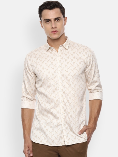 

V Dot Men Beige Slim Fit Printed Casual Shirt
