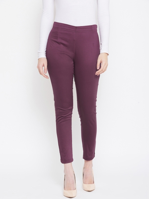 

Ruhaans Women Purple Solid Cigarette Trousers