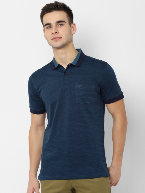 

Allen Solly Men Navy Blue Solid Polo Collar Pure Cotton T-shirt