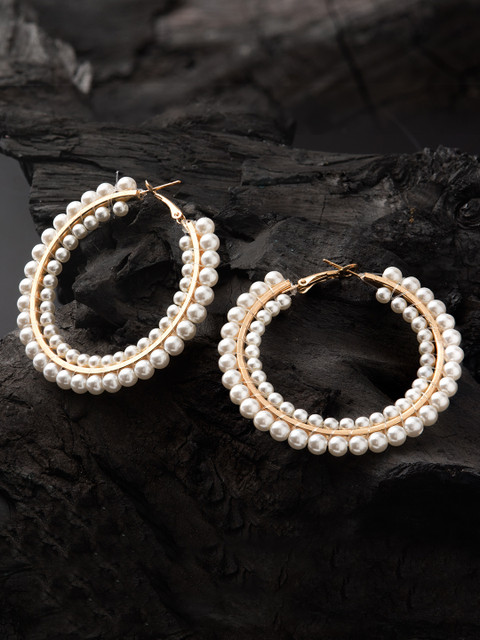 

E2O Gold-Plated & White Contemporary Hoop Earrings