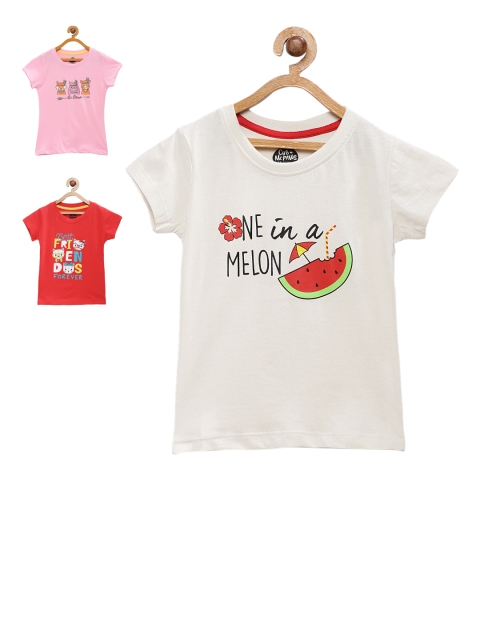 

Cub McPaws Girls Pack of 3 Multicoloured Printed Round Neck T-shirts, Multi
