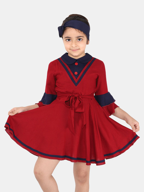 

naughty ninos Girls Maroon Solid Shirt Dress