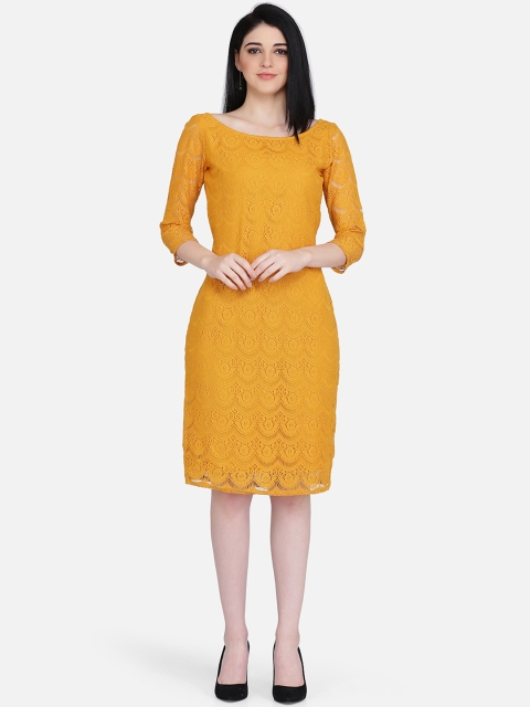 

Eavan Women Mustard Yellow Lace Sheath Dress