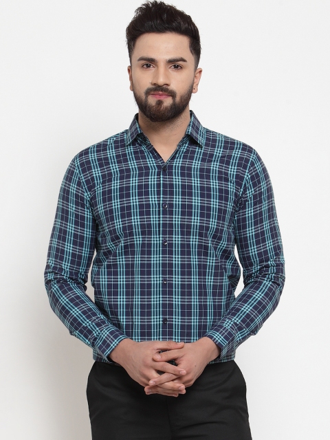 JAINISH Men Green Regular Fit Checked Formal Shirt