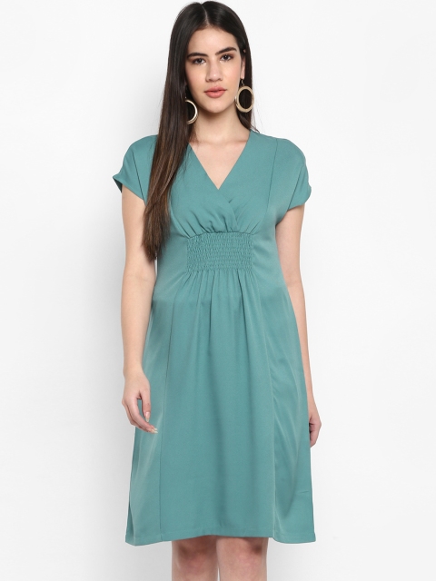 

FOSH Women Teal Green Solid Empire Dress