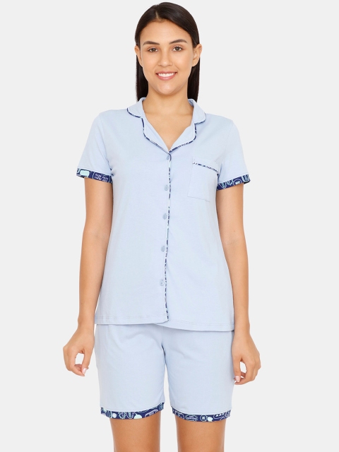 

Zivame Women Blue Solid Night Suit ZI607P