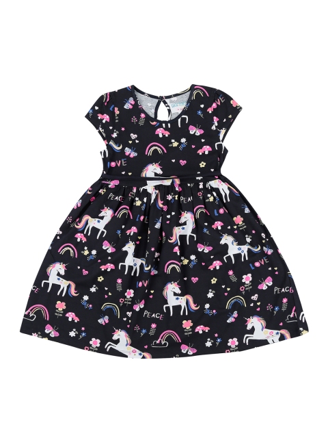 Pantaloons Junior Girls Navy Blue Printed Fit and Flare Dress