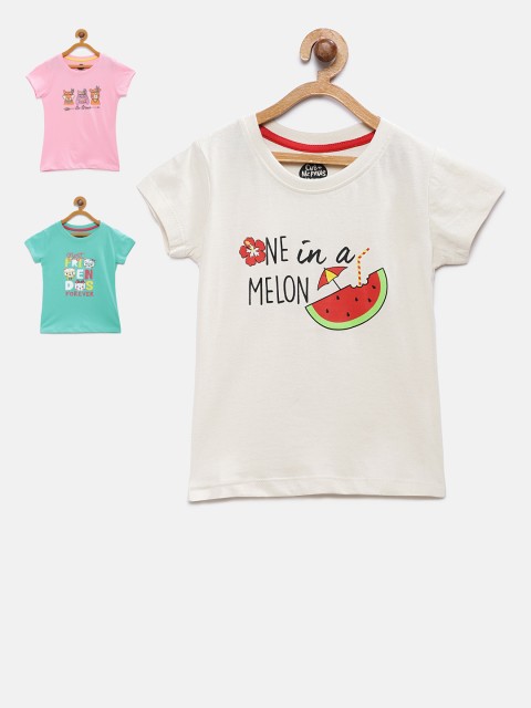 

Cub McPaws Girls Pack of 3 Multicoloured Printed Round Neck T-shirts, Multi