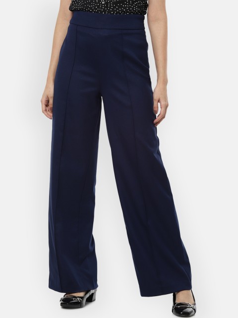 

Van Heusen Woman Women Navy Blue Regular Fit Solid Parallel Trousers