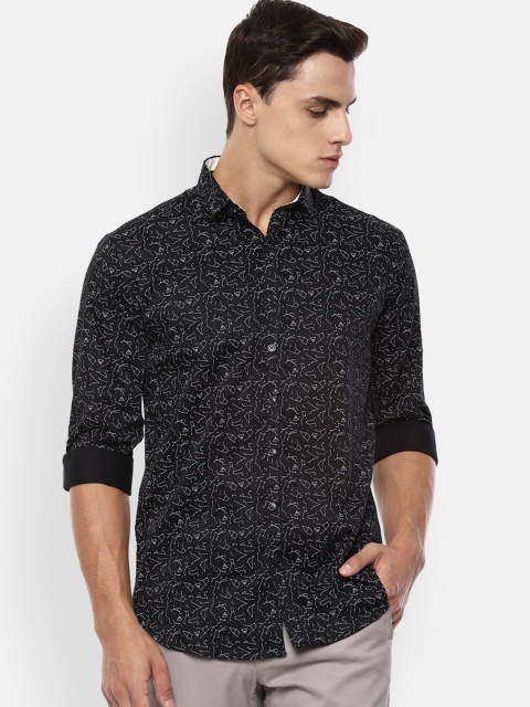 

V Dot Men Black Slim Fit Printed Casual Shirt