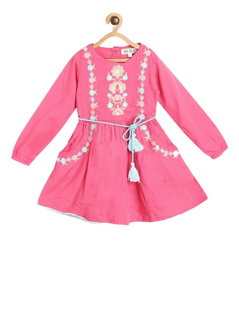 

Bella Moda Girls Pink & Blue Embroidered Fit and Flare Dress