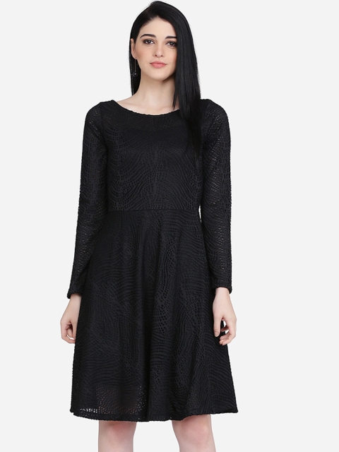 

Eavan Women Black Self Design Fit and Flare Dress