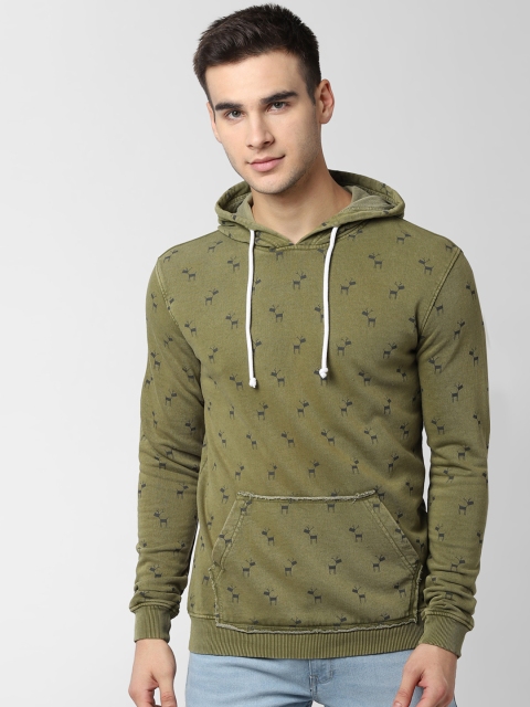 

Peter England Casuals Men Olive Green & Grey Printed Hooded Sweatshirt