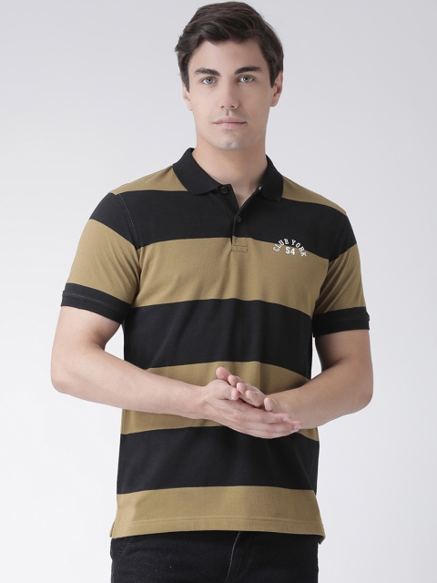 

Club York Men Black & Beige Striped Polo Collar T-shirt