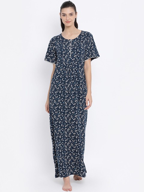 

Kanvin Navy Blue Printed Nightdress