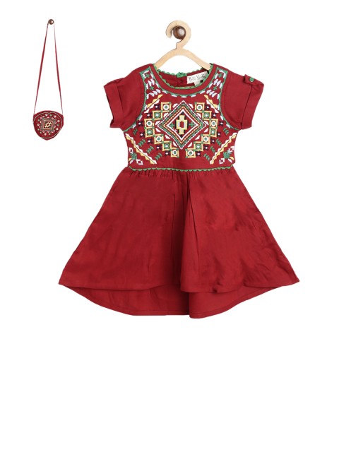 

Bella Moda Girls Red Embroidered Fit and Flare Dress
