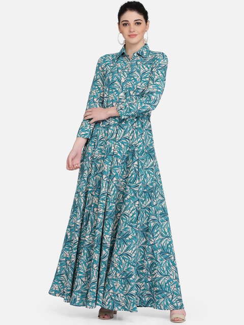 

Eavan Women Off-White & Turquoise Blue Printed Maxi Dress