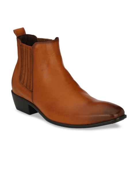 

Delize Men Tan Brown Solid Mid-Top Flat Boots