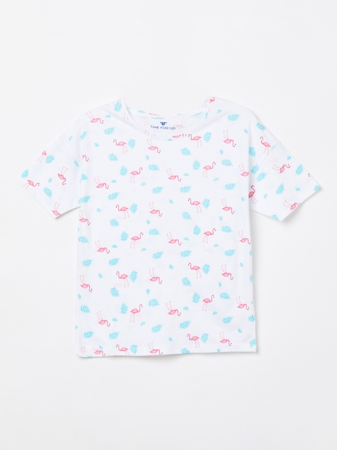 

Fame Forever by Lifestyle Girls White Printed Pure Cotton Top