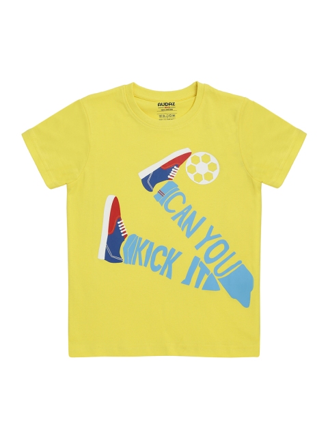 

AUDAZ Boys Yellow Printed Round Neck Pure Cotton T-shirt
