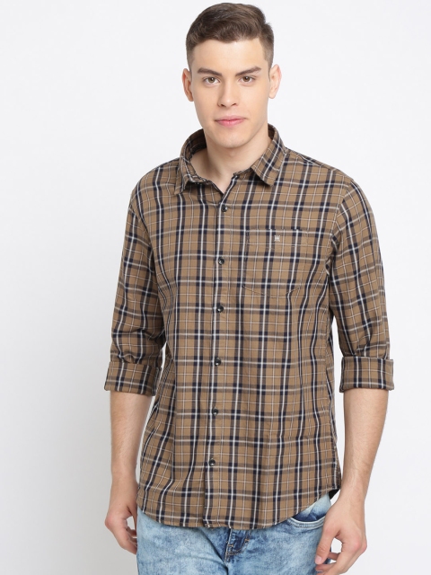 

TED HARBOR Men Brown & Black Slim Fit Checked Casual Shirt