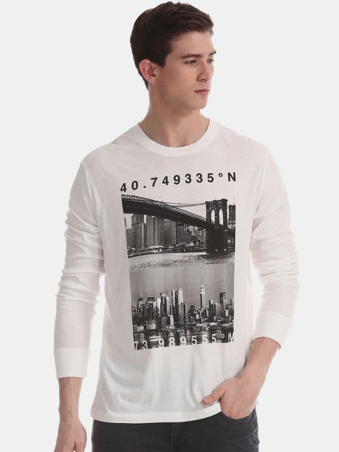 Aeropostale Men White & Grey Printed Round Neck T-shirt
