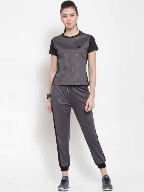 

armure Women Black & Grey Self-Design Tracksuit